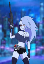 alternate_species anthro belt city city_background cityscape clothing ear_piercing ear_ring eyebrow_piercing eyebrow_ring facial_piercing female furrification legwear music piercing pose pouch_(clothing) ring_piercing shirt solo stockings tactical_gear topwear urban aceshellshocked helluva_boss mythology human_loona_(vivzmind) loona_(helluva_boss) canid canid_demon canine canis demon hellhound human humanoid mammal mythological_canine mythological_creature wolf animated hi_res sound webm