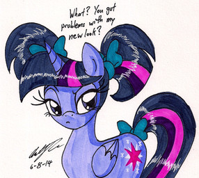 accessory bow_(feature) bow_accessory bow_ribbon cutie_mark feathered_wings feathers female feral fur furgonomics hair hair_accessory hair_bow hair_ribbon horn multicolored_hair purple_body purple_eyes purple_feathers purple_fur purple_hair ribbons simple_background solo tail tail_accessory tail_bow tail_ribbon text two_tone_hair white_background wings newyorkx3 friendship_is_magic hasbro my_little_pony mythology twilight_sparkle_(mlp) equid equine mammal mythological_creature mythological_equine winged_unicorn 2014 english_text