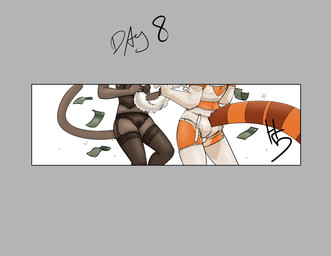 anthro armwear boa_(clothing) bra breasts brown_body brown_fur bulge bulge_from_behind butt butt_focus canon_couple chemise clothed clothing crossdressing duo elbow_gloves faceless_anthro faceless_character faceless_female faceless_male female fluffy fluffy_tail frilly frilly_clothing frilly_legwear frilly_panties frilly_stockings frilly_underwear fur garter_belt garter_straps gloves handwear legwear lingerie male male/female markings money orange_body orange_fur panties ring_(marking) ringed_tail romantic romantic_couple simple_background small_breasts stockings striped_body striped_fur striped_markings striped_tail stripes tail tail_markings text thigh_highs underwear underwear_only undressing_another high5art lackadaisy calvin_mcmurray ivy_pepper domestic_cat felid feline felis mammal 2024 digital_drawing_(artwork) digital_media_(artwork) english_text hi_res letterbox signature