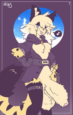 anthro balls big_balls big_penis biped black_body black_clothing black_fur black_legwear black_thigh_highs blonde_hair blue_eyes chest_tuft clothing femboy fluffy_balls fluffy_foreskin fluffy_penis foreskin fur furry_penis genitals hair half-closed_eyes hand_on_hip hand_on_own_hip huge_balls huge_penis humanoid_genitalia humanoid_penis hyper hyper_genitalia hyper_penis jacket legwear looking_at_viewer male male_anthro multicolored_body multicolored_fur musical_note musical_symbol narrowed_eyes penis solo symbol tan_body tan_fur thigh_highs tongue tongue_out topwear tuft yellow_body yellow_fur caeleste niles_(caeleste) domestic_cat felid feline felis mammal 2025 absurd_res digital_media_(artwork) hi_res