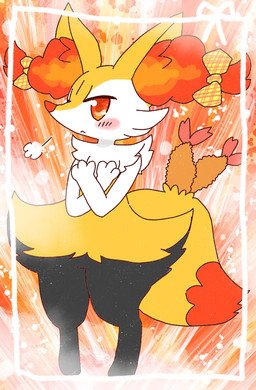 :< accessory ambiguous_anthro ambiguous_gender anthro biped blush bow_ribbon breath digitigrade dipstick_tail food front_view hair_accessory hair_bow hair_ribbon looking_at_viewer markings object_in_tail ribbons shrimp_(food) snout solo standing tail tail_markings annyui0611 nintendo pokemon braixen canid generation_6_pokemon mammal pokemon_(species) 2022 digital_drawing_(artwork) digital_media_(artwork) full-length_portrait hi_res japanese_description portrait translated_description