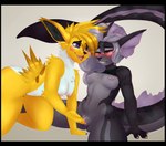 anthro black_border blush border breasts duo female female/female fingering flustered genitals nipple_piercing nipples penetration piercing pussy tail vaginal vaginal_penetration theredghost nintendo pokemon jack_(thatrandomlurkingguy) lavender_(thatrandomlurkingguy) eeveelution generation_1_pokemon jolteon pokemon_(species) vaporeon