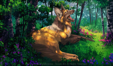 amazing_background brown_body brown_fur detailed_background environment fantasy feral forest forest_background fur male nature nature_background orange_body orange_fur plant quadruped semi-realistic solo tan_body tan_fur tree waking_up noxeri canid canine canis mammal wolf 2025 detailed digital_media_(artwork)