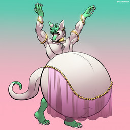 anthro barefoot belly big_belly covering covering_crotch feet fur huge_belly hyper hyper_belly male red_eyes standing white_body white_fur pullaskiart kangaroo macropod mammal marsupial 1:1 hi_res