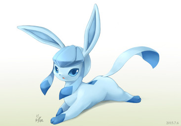 ambiguous_gender blue_body blue_eyes blue_fur blue_nose feral fur looking_at_viewer simple_background solo unknown_artist nintendo pokemon eeveelution generation_4_pokemon glaceon pokemon_(species) 2015