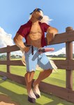 abs animal_genitalia animal_penis anthro clothed clothing equine_genitalia equine_penis field_background fur genitals hooves male muscular muscular_anthro muscular_male nipples partially_clothed pecs penis solo satanic_monkey equid equine horse mammal absurd_res hi_res