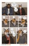 2018 bovid bovine canid canine cattle clothed clothing comic dialogue douglas_kim english_text facial_hair felid fox hi_res hoodie horn jacket male mammal orange_eyes pantherine purple_eyes text tiger topwear url yellow_eyes