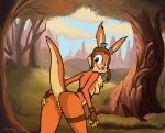 anthro big_ears big_tail blush breasts butt crossgender daxter detailed_background eyewear female forest genitals goggles jak_and_daxter l1zardman mammal mooning mtf_crossgender mustelid nature naughty_dog ottsel outside plant presenting presenting_hindquarters pussy shy sky solo sony_corporation sony_interactive_entertainment surprise tail thick_tail tree wood