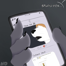 anthro black_lips cellphone electronics lips male male/male phone smartphone text moonydoony nintendo star_fox twitter fox_mccloud wolf_o'donnell canid canine canis fox mammal wolf 1:1 english_text hi_res