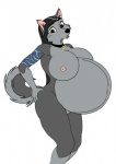 anthro anthrofied balto_(series) belly big_belly big_breasts breasts canid canine canis collar collar_only domestic_dog female hi_res huge_belly husky hyper hyper_pregnancy mammal nipples nordic_sled_dog nude pregnant pregnant_anthro pregnant_female rana_(artist) rana_(character) simple_background solo spitz tail tattoo universal_studios white_background