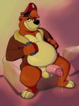 aged_up alcohol balls beer belly beverage big_belly big_penis bodily_fluids clothing erection genital_fluids genitals humanoid_genitalia humanoid_penis male overweight overweight_male penis precum simple_background sitting slightly_chubby solo neenya disney ducktales ducktales_(2017) talespin kit_cloudkicker bear mammal ursine 3:4 absurd_res digital_drawing_(artwork) digital_media_(artwork) hi_res