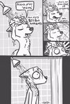 anthro bathing bathroom curtains existential_crisis humor inside male shocked shower showering text thinking thoughtful_expression wet mlw_(artist) ambiguous_species 2020 2d_animation animated animated_comic comic english_text greyscale monochrome short_playtime signature