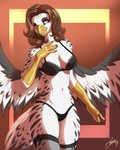 anthro brown_hair clothing feet female hair lingerie solo spread_wings standing talons toes wings feralise aubrey_(character) avian bird falcon falconid gyrfalcon 4:5