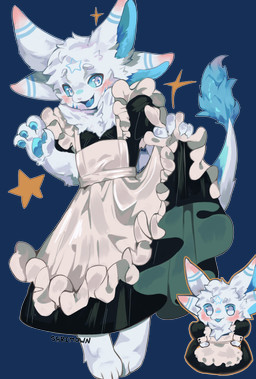 4_ears 4_fingers 4_toes anthro apron blue_body blue_fur blue_tongue blush cheek_tuft chest_tuft clothed clothing crossdressing cute_fangs elegant facial_tuft fangs feet fingers fur head_tuft inner_ear_fluff male multi_ear open_mouth pawpads paws presenting simple_background solo star striped_body striped_fur stripes teeth toes tongue transparent_background tuft wave white_body white_eyes white_fur shrimown mythology hoshi_(straviios) dragon furred_dragon furred_scalie mythological_creature mythological_scalie scalie 2025 absurd_res alpha_channel hi_res icon