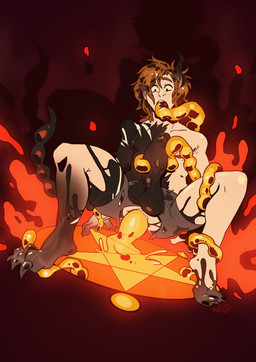 balls black_body bottomwear brown_hair clothing dildo dildo_insertion erection feet genitals goo_transformation hair humanoid_genitalia humanoid_penis male oral oral_penetration pants penetration penis sex_toy sex_toy_insertion simple_background solo species_transformation summoning summoning_circle tentacle_in_mouth tentacle_penetration tentacles torn_clothing transformation potionshopart human mammal 2020 digital_media_(artwork) hi_res