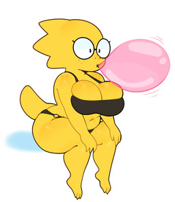 anthro belly big_breasts bikini blowing_bubble_gum breasts bubble bubble_gum candy claws cleavage cleavage_overflow clothed clothing curvy_figure dessert eyewear female food freckles front_view glasses gum hands_on_knees hands_on_legs inflating looking_forward navel non-mammal_breasts scales shortstack simple_background sitting skimpy slightly_chubby slightly_chubby_anthro slightly_chubby_female solo swimwear tail thick_tail thick_thighs three-quarter_view two-piece_swimsuit voluptuous wide_hips yellow_body yellow_scales somescrub undertale undertale_(series) alphys lizard reptile scalie hi_res