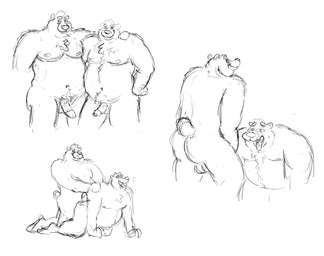 all_fours anal anal_penetration anthro anthro_on_anthro anthro_penetrated anthro_penetrating anthro_penetrating_anthro arm_around_back backsack balls bodily_fluids butt chest_tuft cum cum_in_mouth cum_inside cum_on_face doggystyle duo ejaculation erection eyes_closed foreskin from_behind_position front_view genital_fluids genitals hand_on_hip hand_on_shoulder head_tuft hug humanoid_genitalia humanoid_penis looking_at_viewer looking_pleasured male male/male male_penetrated male_penetrating male_penetrating_male masturbation muscular muscular_anthro muscular_male nude obscured_masturbation obscured_penetration open_mouth overweight overweight_anthro overweight_male penetration penile penile_penetration penis penis_in_ass pubes sex short_tail smile tail three-quarter_view three_frame_image three_frame_sequence tuft grivaire bear mammal monochrome sequence sketch