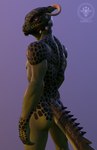 anthro green_body green_scales horn looking_back male nude scales simple_background solo thigh_up white_eyes chromakoros bethesda_game_studios microsoft skyrim the_elder_scrolls derkeethus argonian scalie 2021 3d_(artwork) digital_media_(artwork)