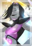 abstract_background ambiguous_gender black_hair border disco_ball hair heart_symbol looking_down machine not_furry open_mouth smile solo meammy undertale undertale_(series) mettaton mettaton_ex android humanoid robot robot_humanoid watermark