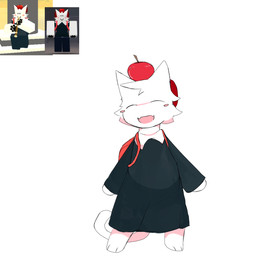 :3 anthro apple_on_head backpack blush blush_stickers bow_ribbon clothing eyes_closed female happy roblox_avatar school_uniform solo uniform young spookicookiebox roblox spooki_(spookicookiebox) felid feline mammal robloxian 1:1 colored hi_res reference_image sketch