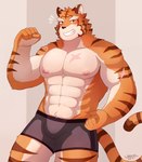 abs anthro boxer_briefs bulge clothing male muscular muscular_anthro muscular_male nipples scar shirtless shirtless_male solo underwear watanukitail knights_college grantly_bell felid mammal pantherine tiger absurd_res hi_res