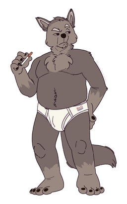 anthro barefoot black_eyes black_fingernails black_nails black_toenails briefs briefs_only bulge cigarette clothed clothing colored_nails colored_seam_underwear feet fingernails grey_seam_briefs grey_seam_underwear hand_on_butt holding_cigarette holding_object male mature_male nails navel red_text simple_background solo text tighty_whities toenails toes topless topless_anthro topless_male underwear underwear_only waistband_stripe white_background white_briefs white_clothing white_underwear druidyordle bvd binturong mammal viverrid 2026 5:8 hi_res