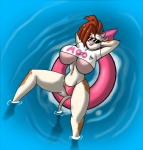 anthro big_breasts breasts clothing eyewear female horn huge_breasts navel outside panties solo sunglasses swimming_pool tail under_boob underwear water lordstevie mellany_mellons bovid bovine cattle mammal