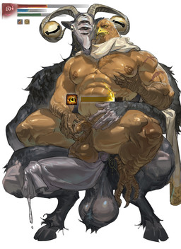 anthro ball_tuft balls beak big_balls big_penis erection foreskin fur genitals hooves horn huge_balls huge_penis male male/male male_anthro muscular muscular_anthro muscular_male nipples penis penis_size_difference size_difference tuft unretracted_foreskin luke_c419 elden_ring elden_ring_nightreign fromsoftware guardian_(nightreign) libra_creature_of_night avian bird bovid caprine goat mammal absurd_res hi_res