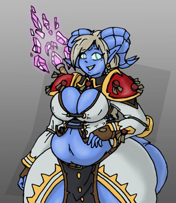 2_horns anthro armor belly belt belt_buckle big_breasts biped blue_body blue_ears blue_eyes blue_horn blue_skin bottomwear breasts brown_belt brown_clothing brown_gloves brown_handwear buckle cleavage clothed clothed_anthro clothed_female clothing crystal eyelashes female female_anthro female_humanoid gloves handwear horn humanoid_pointy_ears loincloth magic_user midriff navel overweight overweight_anthro overweight_female pointy_ears slightly_chubby slightly_chubby_anthro slightly_chubby_female solo tight_clothing white_clothing wide_hipped_female wide_hipped_humanoid wide_hips blayaden blizzard_entertainment warcraft faahnii_(blayaden) draenei humanoid 2023 colored digital_drawing_(artwork) digital_media_(artwork) hi_res portrait three-quarter_portrait
