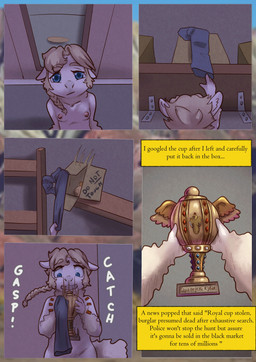 anthro bottomwear breasts clothing container cup female jewelry looking_at_viewer nude pants shack small_breasts solo surprised text young young_anthro young_female liryal tilcara_(liryal) alpaca camelid mammal absurd_res comic english_text hi_res