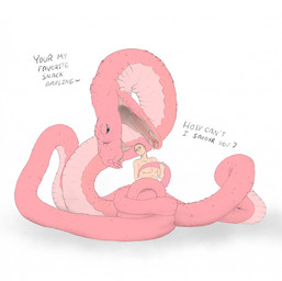 ambiguous_gender banter coiling duo fangs_bared female feral forked_tongue male male/female mouth_shot open_mouth pink_body size_difference tongue vore e_grau samantha_(e_grau) human mammal reptile scalie snake viper colored_sketch hi_res sketch