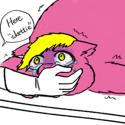 abuse ambiguous_feral ambiguous_gender ambiguous_human animal_abuse blonde_hair bloodshot_eyes bodily_fluids clothing cruelty crying dialogue disembodied_hand duo feral force_feeding forced fur gloves hair handwear lying on_front pink_body pink_fur shaking solo_focus tears text torture trembling yellow_eyes young young_ambiguous young_feral yellowcottoncandy030 fluffy_pony fluffy_pony_(species) human mammal 1:1 2025 broken_language digital_drawing_(artwork) digital_media_(artwork) english_text hi_res