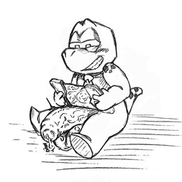 anthro balls big_balls big_penis biped blush bodily_fluids genital_fluids genitals male penis precum sitting smile solo slimpix gameoverse glitch_productions gobbles_(gameoverse) dinosaur prehistoric_species reptile scalie 1:1 2026 hi_res monochrome