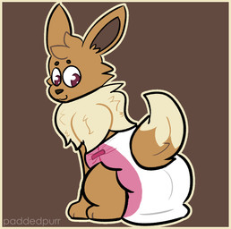 ambiguous_gender brown_body brown_fur clothing diaper diaper_squish feral fur padded padding sitting solo paddedpurr nintendo pokemon eevee generation_1_pokemon mammal pokemon_(species)