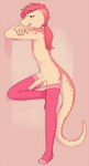 anthro balls big_penis clothing erection femboy foreskin genitals hair humanoid_genitalia humanoid_penis legwear legwear_only long_hair long_penis looking_at_viewer male mostly_nude nipples penis pink_background pink_body pink_hair pink_skin ponytail simple_background solo stockings stockings_only undercut conditional_dnp funkybun noah_(funkybun) lizard reptile scalie hi_res