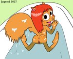 anthro anus bath bathing bathtub butt clitoris female fur genitals hair looking_at_viewer looking_back nude orange_body orange_fur pussy rear_view red_hair solo wet wet_body wet_fur young young_anthro young_female jugend cinnamon_almond mammal rodent sciurid tree_squirrel 2017