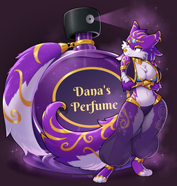 accesory anthro female fur fur_markings jewelry magic_lamp markings micro narrowed_eyes perfume_bottle solo znackish dana_(squishkid) canid canine fox genie mammal hi_res