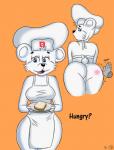 anthro apron apron_only breasts butt butt_slap chef_hat clothing contact_onomatopoeia disembodied_hand duo female food fur genitals hat headgear headwear holding_object impact_onomatopoeia looking_at_viewer looking_back mascot mostly_nude multiple_poses onomatopoeia open_mouth open_smile orange_background pose pussy sandwich_(food) simple_background slap smile solo_focus sound_effects spank_(sound_effect) spanking text text_on_clothing text_on_headwear white_body white_fur wide_hips scrabble007 bimbo_(bakery) bimbo_bear bear mammal 2015 hi_res