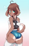 anthro biped blue_eyes blush breasts brown_body brown_fur brown_hair butt clothing female fur hair legwear looking_at_viewer open_mouth panties rear_view small_breasts solo standing thick_thighs thigh_highs underwear coffeechicken kess_(coffeechicken) canid canine canis domestic_dog mammal 2016 digital_media_(artwork) hi_res shaded