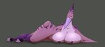 3_toes 5_fingers anthro beak big_breasts breasts claws curvy_figure feet female fingers grey_background grin long_beak looking_at_viewer lying membrane_(anatomy) membranous_wings nipples on_side purple_body simple_background smile solo striped_body stripes toe_claws toes wide_hips winged_arms wings arttukorppu dinosaur prehistoric_species pteranodon pteranodontid pterosaur reptile scalie hi_res