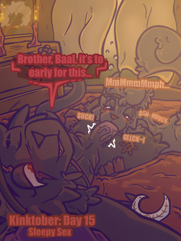 anthro bed bedding bedroom blush candle dialogue dialogue_box duo eye_scar facial_scar fellatio flower fluffy furniture half-closed_eyes half_asleep jewelry male male/male moan narrowed_eyes necklace one_eye_closed oral penile plant red_nose scar sex single_tooth sound_effects speech_bubble sucking sucking_tip tent text tired vowelless vowelless_sound_effect judasthesinner cult_of_the_lamb massive_monster_(studio) aym_(cult_of_the_lamb) baal_(cult_of_the_lamb) felid feline mammal 3:4 english_text hi_res portrait brother_(lore) brothers_(lore) incest_(lore) sibling_(lore)