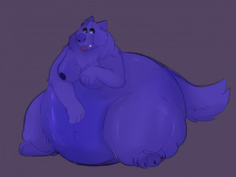 anthro belly big_belly blue_body blueberrification blueberry_inflation breasts female food fruit inflation nipples plant solo sstinkies canid canine canis mammal wolf