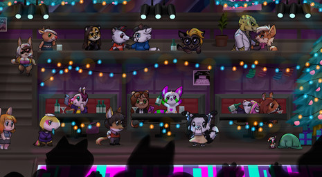 ambiguous_gender anthro chibi christmas_tree female group holidays lights male nightclub plant tree lostwisdom christmas et canid canine canis cheetah crocodile crocodilian deer felid feline fox hybrid lizard mammal reptile scalie wolf hi_res