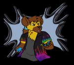 ambiguous_gender anthro black_claws black_clothing blue_clothing blue_pawpads brown_body brown_ears brown_eyes brown_fur brown_hair claws clothing fur green_clothing grey_clothing hair markings multicolored_body multicolored_fur orange_clothing pawpads paws pink_clothing purple_clothing red_clothing solo spots spotted_body spotted_fur spotted_markings topwear two_tone_body two_tone_fur yellow_body yellow_clothing yellow_fur dognoms chu_(the-chu) hyena mammal spotted_hyena 2021 alpha_channel signature