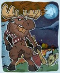 2023 after_transformation anthro antlers beard bottomless clothed clothing deer demicryptid digital_media_(artwork) don't_starve facial_hair forest front_view full_moon grin hi_res hooves horn klei_entertainment lucy_(don't_starve) male mammal moon moose new_world_deer night outside partially_clothed plant smile solo solo_focus standing toony torn_clothing tree were weredeer weremoose werenew_world_deer woodie_(don't_starve)