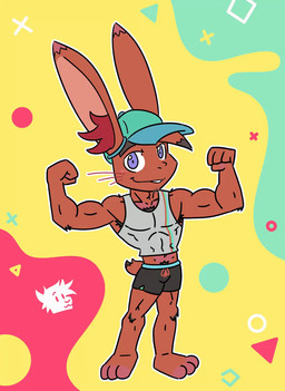 abs anthro armpit_hair biceps body_hair bottomwear clothing flexing heart_symbol male muscular muscular_male one_eye_closed pecs shirt shorts solo tank_top topwear wink kandlekidart lagomorph leporid mammal rabbit 2d_animation animated hi_res