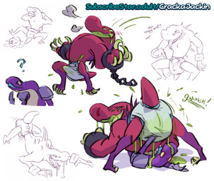 4_eyes acid acid_saliva anthro balled_up_diaper bodily_fluids chain clothed clothing cuff_(restraint) dialogue diaper diaper_fetish drooling duo eyes_closed feces genital_fluids male multi_eye purple_body question_mark red_body restraints saliva simple_background soiled_diaper solo text unclean_diaper urine used_diaper wearing_diaper wet_diaper white_background wrist_cuffs crackajackin risk_of_rain acrid_(risk_of_rain) alien lemurian scalie 2024 digital_media_(artwork) english_text hi_res multiple_images url