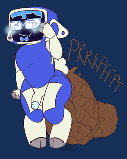 anthro blush embarrassed excessive_feces eyewear feces genitals glasses hyper hyper_feces machine male nude penis penis_poking_out pooping scatplay shy slightly_chubby slightly_chubby_anthro slightly_chubby_male solo valenpornarc alpha_betas spunc_(alpha_betas) bovid caprine mammal robot sheep alpha_channel hi_res