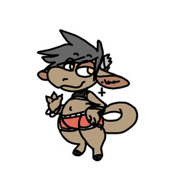 3_fingers ambiguous_gender anthro big_tail biped black_chest_binder black_clothing black_topwear bottomwear bracelet broken_horn brown_body brown_fur chest_binder claws clothed clothing cross cross_ear_piercing cross_piercing dolphin_shorts ear_piercing fingers fur grey_hair grey_horn hair half-closed_eyes hooves horn inverted_cross inverted_cross_ear_piercing inverted_cross_piercing jewelry lidded_eyes narrowed_eyes navel orange_eyes piercing red_bottomwear red_clothing red_shorts short_hair shorts simple_background smile solo standing tail topwear underwear white_background manitka manitka_storm bovid bovine cattle mammal 1:1 2025 digital_media_(artwork) hi_res