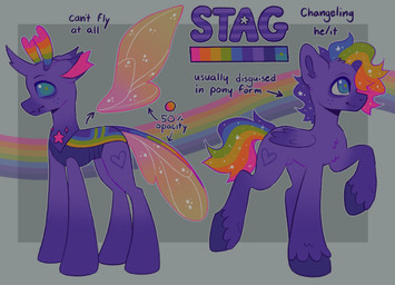 animal_genitalia blue_eyes chest_tuft feral freckled_face freckles genitals hair hooves horn male multicolored_hair multicolored_horn multicolored_tail rainbow_hair rainbow_horn rainbow_tail raised_hoof sheath solo tail text tuft wings m1ss1ngtexture friendship_is_magic hasbro my_little_pony mythology fan_character stag_(m1ss1ngtexture) changeling_(mlp) equid equine mammal mythological_creature mythological_equine pegasus reformed_changeling 2024 english_text hi_res model_sheet
